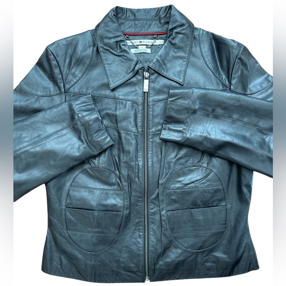 Vintage Tommy Hilfiger Women’s Y2K Leather‎ Jacket Full Zip Short Size Large
